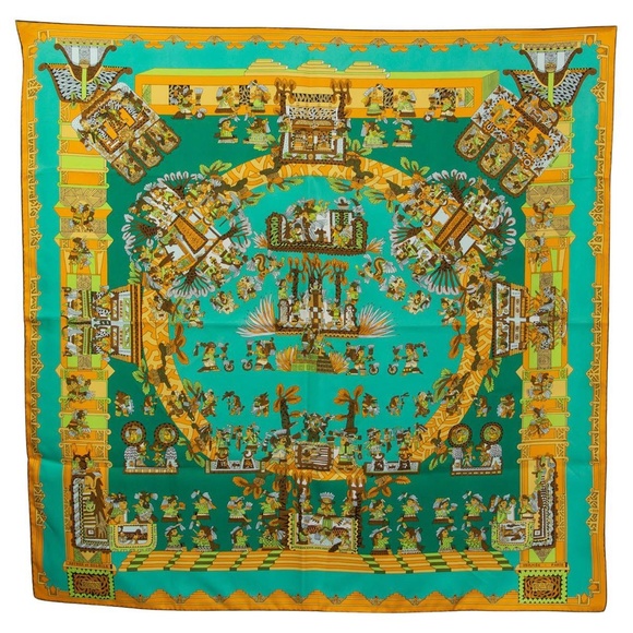 Hermes CARRE 90 ASTRES ET SOLEILS SCARF SILK GREEN - Picture 1 of 5